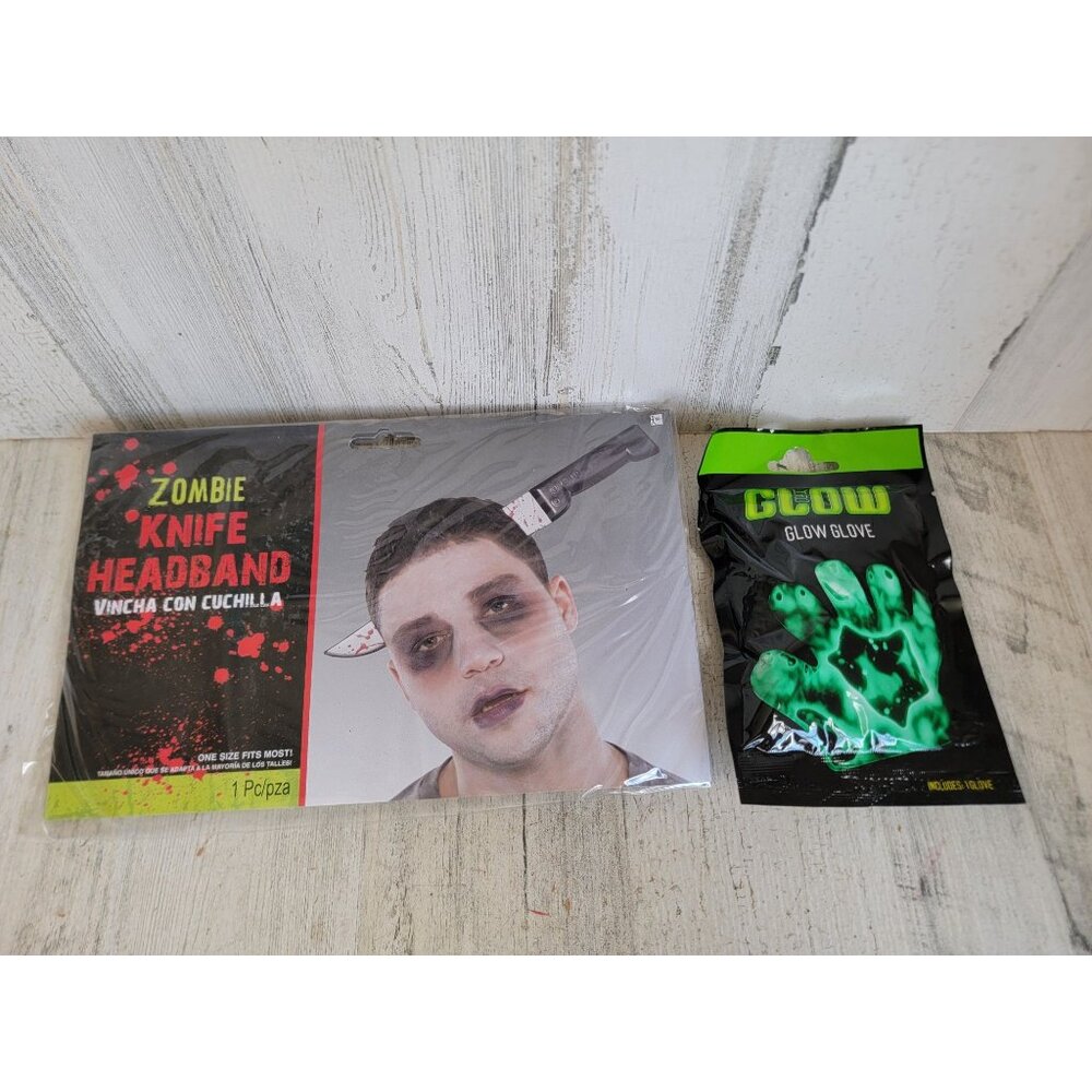 Zombie knife headband costume‎ hat prop glow in dark set Halloween